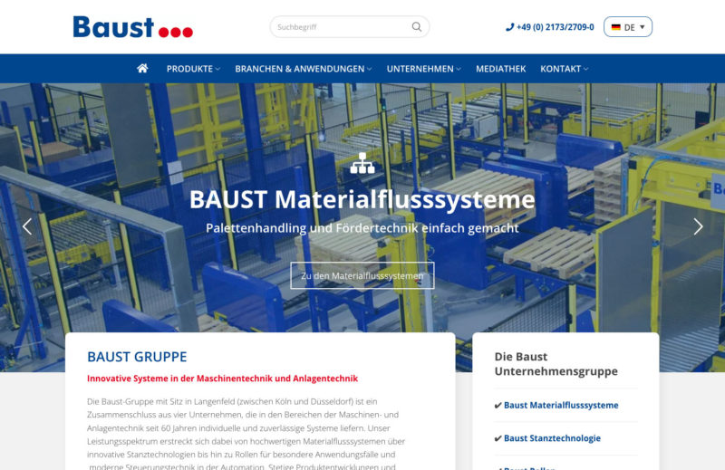 Baust Gruppe Group Materialflusssysteme Stanztechnologie Rollen Automation Webdesign Relaunch WordPress Agentur