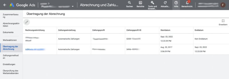 Google Ads Rechnung Adwords Finden Alte Zahlungsprofile Archiv Historie Alte Oberflaeche