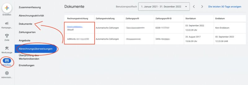 Google Ads Rechnung Adwords Finden Alte Zahlungsprofile Archiv Historie Neue Oberflaeche