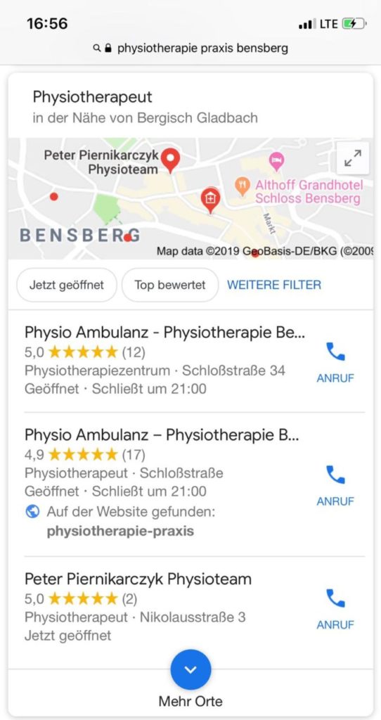 Physiotherapie Praxis Physiotherapeut Local Seo Suchmaschinenoptimierung Google My Business Maps Profil