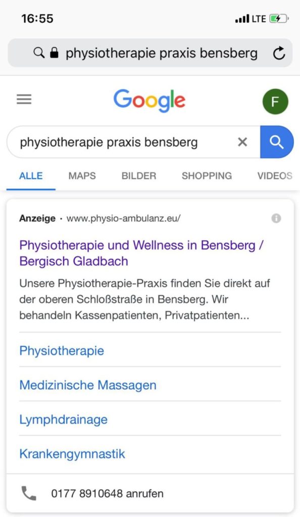 Praxismarketing Lokale Suchmaschinenoptmierung Local Suchmaschinenwerbung Sea Agentur Physiotherapie Therapeut