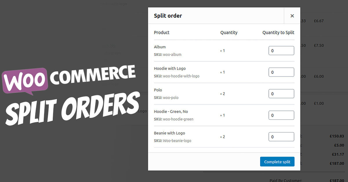 Woocommerce Split Orders Bestellung Aufteilen Auftragsliste Geteilt Abarbeiten