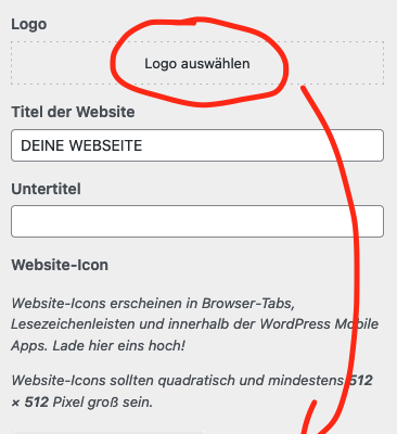 Wordpress Favicon Aendern Logo Auswaehlen Einfuegen Anpassen Icon Grafik Symbol Adresszeile Browser Tab