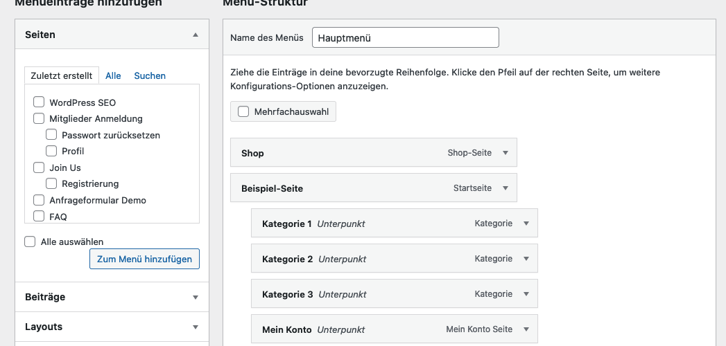Wordpress Menue Bearbeiten Hinzufuegen Reihenfolge Aendern Ansicht Anpassen Menuepunkte Navigation Taxnomien Inhalte Typen