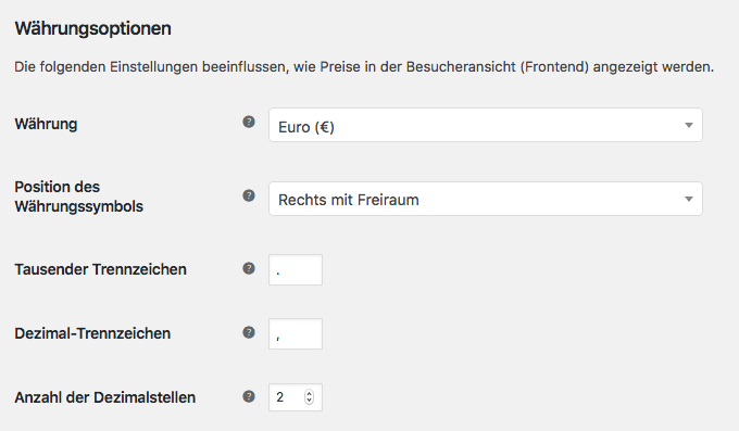 Wordpress Woocommerce Dezimalstellen Einstellungen