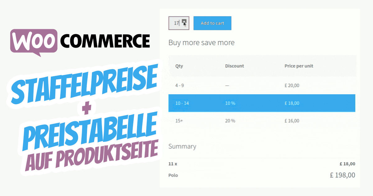 Wordpress Woocommerce Staffelpreise Preistabelle Produktseite Mengenangabe